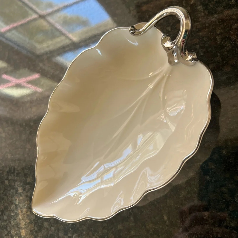 Lenox U.S.A. Silver Trimmed Leaf Shaped